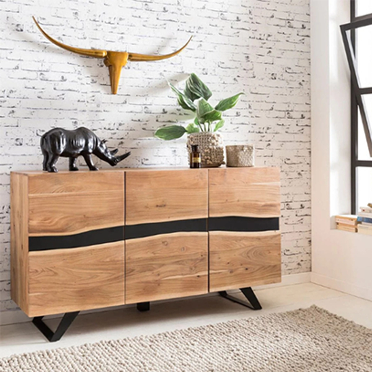 Lacquered Acacia Wood Sideboard